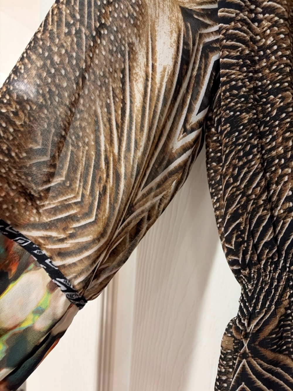 Calvin Klein Multicolor Mixed-Print Blouse - Brown, Orange, Green, Black - Picture 6 of 8